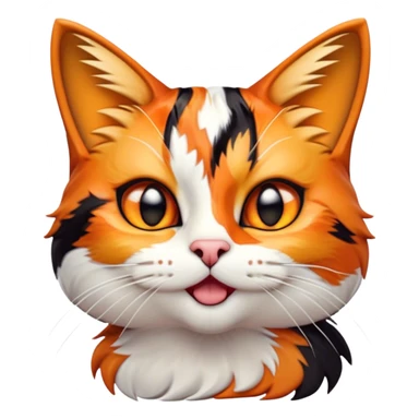 Cinematic Comical Calico Cat Portrait Emoji, Head tilted dramatically with an exaggeratedly surprised expression, showcasing a vibrant patchwork fur of orange, black, and white with wide, comically expressive eyes, simplified yet hilariously detailed, glowing with a sassy, golden radiance, high shine, exuding playful mischief and cheeky feline attitude, styled with a soft glowing outline, capturing the essence of a calico cat that looks ready to leap off the screen with mischievous flair! sticker