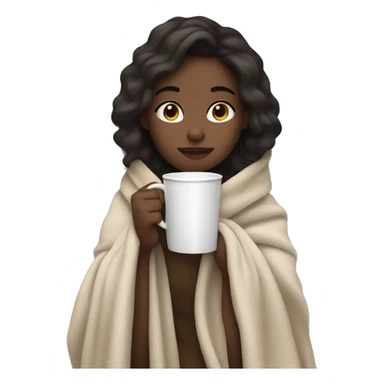 Pale  dark brunet girl  wrapped in cozy blanket drinking coffee sticker