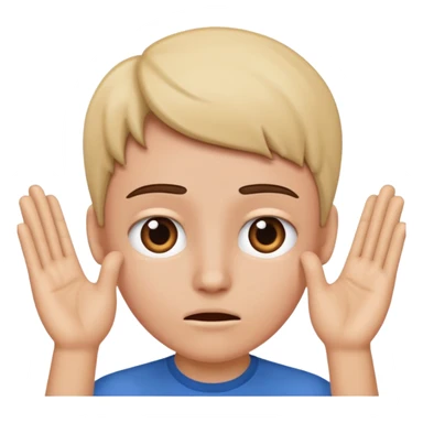 Nervous emoji + hands up emoji. Remove flow effects at the very top the of the hands so the head can be between the hands sticker