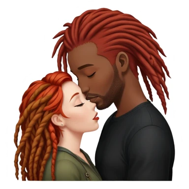 Mulher ruiva, pele branca, beijando um homem negro, com dreads nos cabelos sticker