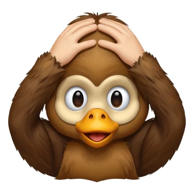 I want duck 🦆 emoji and monkey 🐒 emoji mashed together making a monkeyduck covering his eyes see no evil sticker