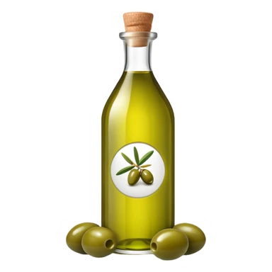 Bottle of olive oil with green olives sticker