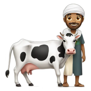 A muslim man with cow sticker