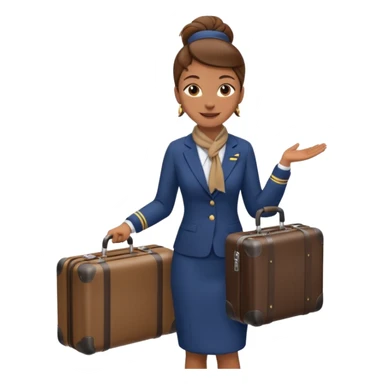 flight attendant, Light Brown skin, brown hair in single bun, neck scarf, suitcase sticker