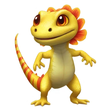 A Yellow Shiny Anthro-Scalie-Lizard-Reptile-Salamander-Fakémon with red stripes and orange frills Full Body sticker