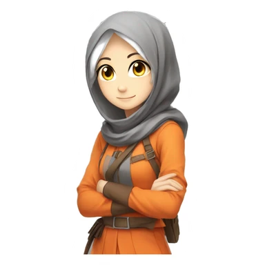 anime girl hijab sweet white skinned peanime female adventurer in orange clothes aangles right angle sticker