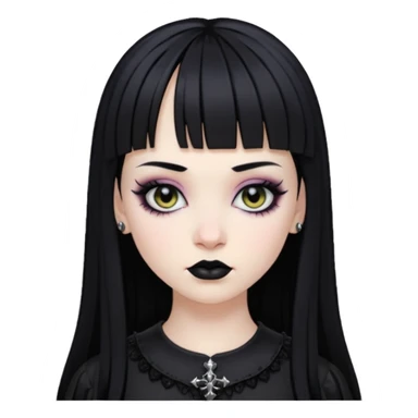 Faça uma moça de cabelo preto e micro franja pálida e com maquiagem gótica sticker