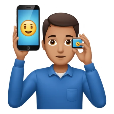 a guy holding 1 smartphone with both hands horizontally on top of his forehead sticker