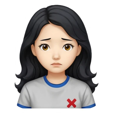  Korean female college student with a worried face , long wavy hair ,no glasses  sticker