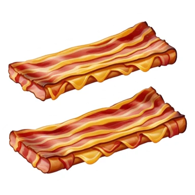 Cinematic crispy sizzling bacon, slightly curled, golden-brown with a perfect crunch, glistening with rich flavor, deep warm tones, served on a breakfast plate, comforting and indulgent. sticker