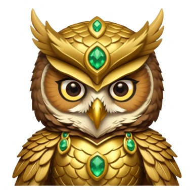 owl warrior wearing golden armor embedded with emerald jewels sticker