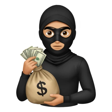 a robber with a money bag sticker
