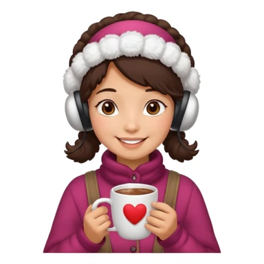 A cozy vendor with fluffy earmuffs, handing out steaming cocoa with a warm smile. sticker