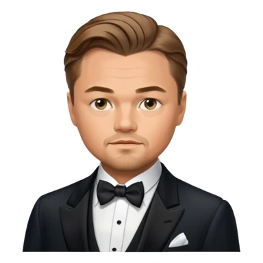 Illustrate Leonardo DiCaprio in a tuxedo with a classic suave expression. sticker