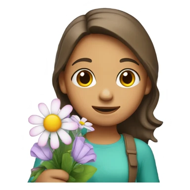 A girl with airtach coloring who holds flowers in her hands sticker
