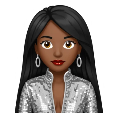 Chilli from TLC with dark skin, long black hair, silver outfit sticker