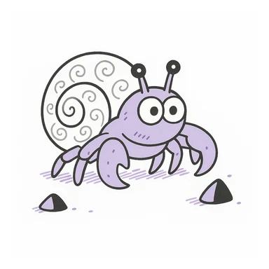 hermit crab should be light violet and the shell should be white with spirals, doodle style sticker
