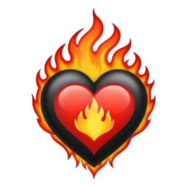 Black and red heart with flames tattoo style sticker