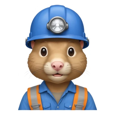 a mole rat, blue helmet, headlamp, worker cloth sticker