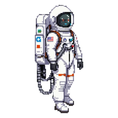 astronaut in white space suit with large helmet, gloves and life-support backpack exploring sticker