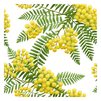 Cinematic Realistic Acacia Emoji, Bright and cheerful, with clusters of fluffy yellow flowers blooming along delicate branches. The wattle’s soft, fern-like leaves sway in the breeze, radiating a sense of warmth and joy. Soft glowing outline, capturing the essence of Australian sunshine, warmth, and beauty in a vibrant acacia tree! sticker