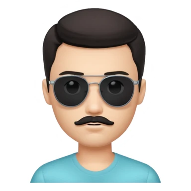 pretty handsome bratz man, wearing sunglasses , with black black black  eyes,  short dar, short mustache pale skin, defined jawlines sticker
