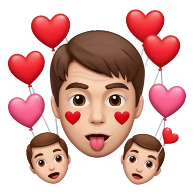 A cross eyed man with brown hair goon face their tongue out far with Valentine’s Day decor/hearts around eyes facing different directions sticker