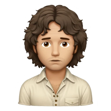 solarpunk realistic ultra HD - a thoughtful, messy, shaggy Jim Morrison in a ivory Victorian shirt sticker