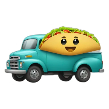 a taco smiling in front of a truck sticker