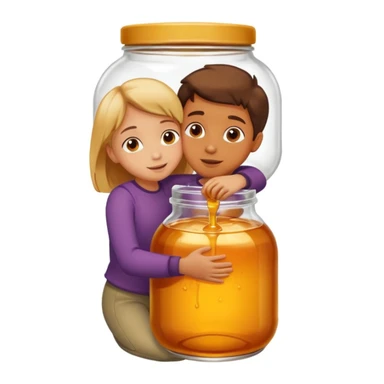 A boy and a girl inside a jar of honey hugging and kissing sticker