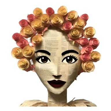  lady face made of 420 origami newspaper roses hemp leaves lantern fairy lights burning paper flowers and hemp leaves in hair  sticker