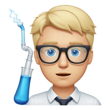 blonde man with square glasses and blue eyes hitting dab rig sticker
