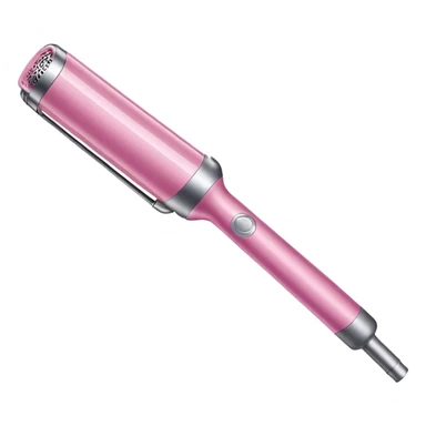 Pink Dyson Airwrap styling wand, long silver cylindrical barrel with rounded curling attachment, glossy pink body, silver accents, realistic sticker