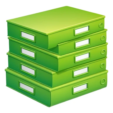 A stack of files from a box, with a gradient in the form of an acid green color. in the style of Airbnb sticker
