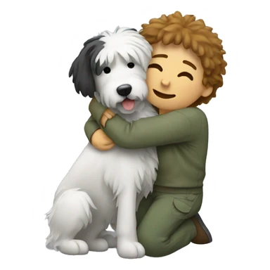 a vet hugging a shaggy dog sticker