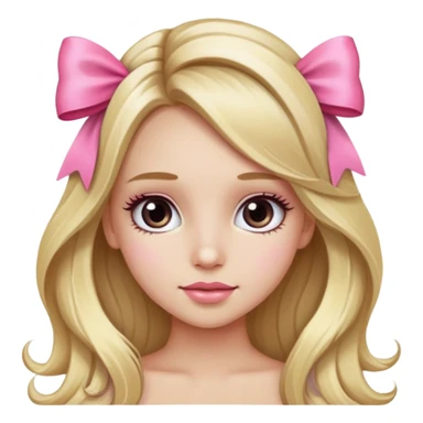 Pretty blonde bombshell girl with long hair and highlights. She has long eyelashes and a pink bow in her hair. sticker