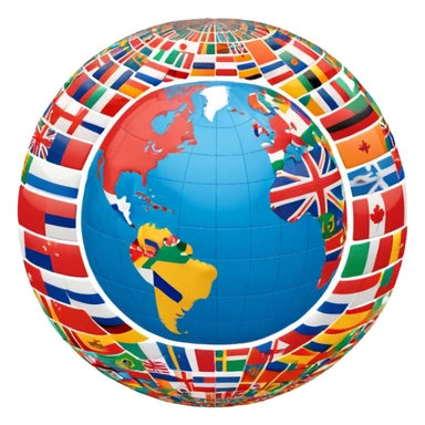 World globe covered with many small country flags from around the world sticker