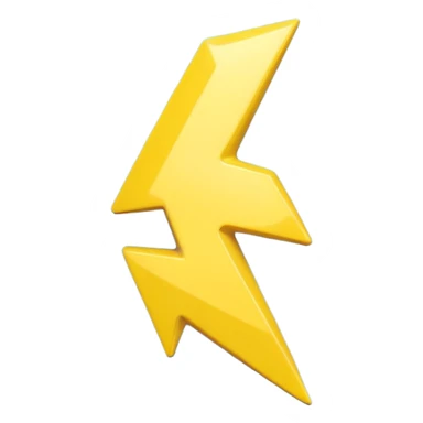 A cute 3D render icon of a lightning bolt shape. Rounded edges, plump and glossy yellow plastic material. Soft studio lighting, cheerful style. Isolated on a clean light blue gradient background. High quality, minimalist design. sticker