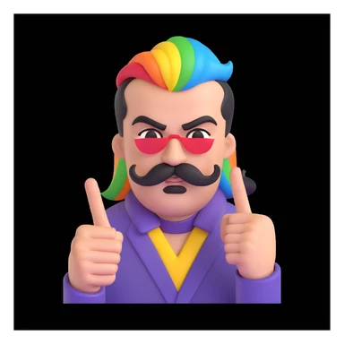 angry person with a rainbow mustache showing middle finger, pride colors, attitude sticker