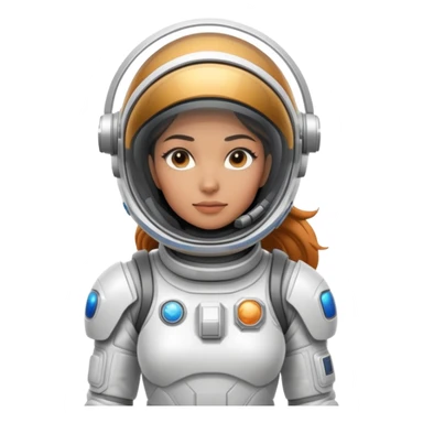 Futuristic female astronaut in a high-tech spacesuit, sleek helmet with reflective visor, detailed sci-fi armor, standing pose, science fiction aesthetic sticker