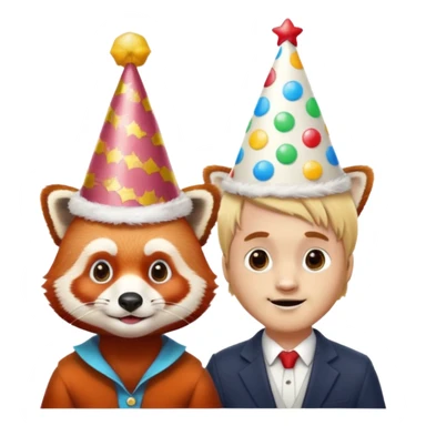 A red panda with a birthday hat on. And add a blonde guy standing next to it in a birthday hat  sticker