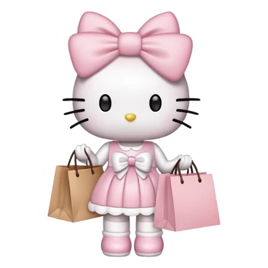 Hello kitty with light pink bow holding shopping bags sticker