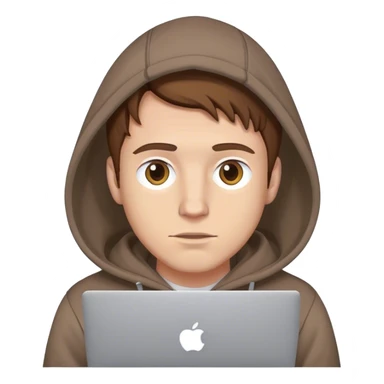 Homme blanc cheveux brun avec capuche et macbook sticker