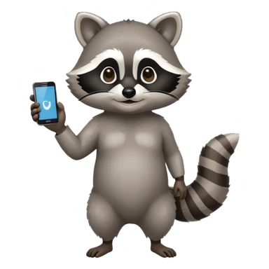 racoon holding a phone and pointing a finger to it full body friendly calm sticker
