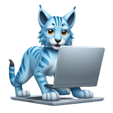 A blue lynx with a laptop sticker