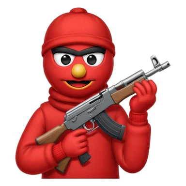 elmo with an AK47 and an bivakmuts sticker