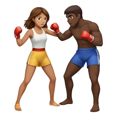Tan girl punching a dark guy, full body  sticker