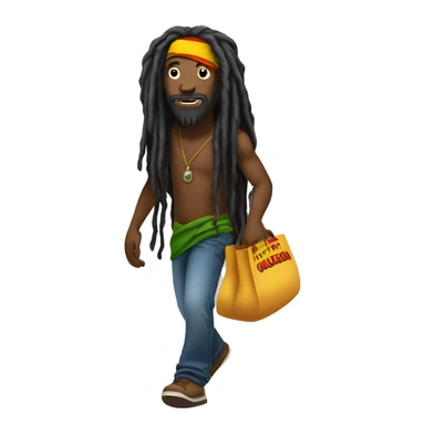 A black rastaman with a bit long dreadlocks walking towards left side with a bag on the back. sticker