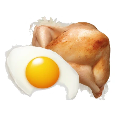 a bowl of rice with two eggs and two whole chicken sticker