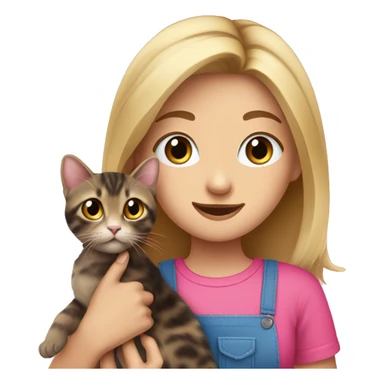 dirty blonde haired girl with blue eyes holding tortoiseshell cat wearing pink shirt sticker